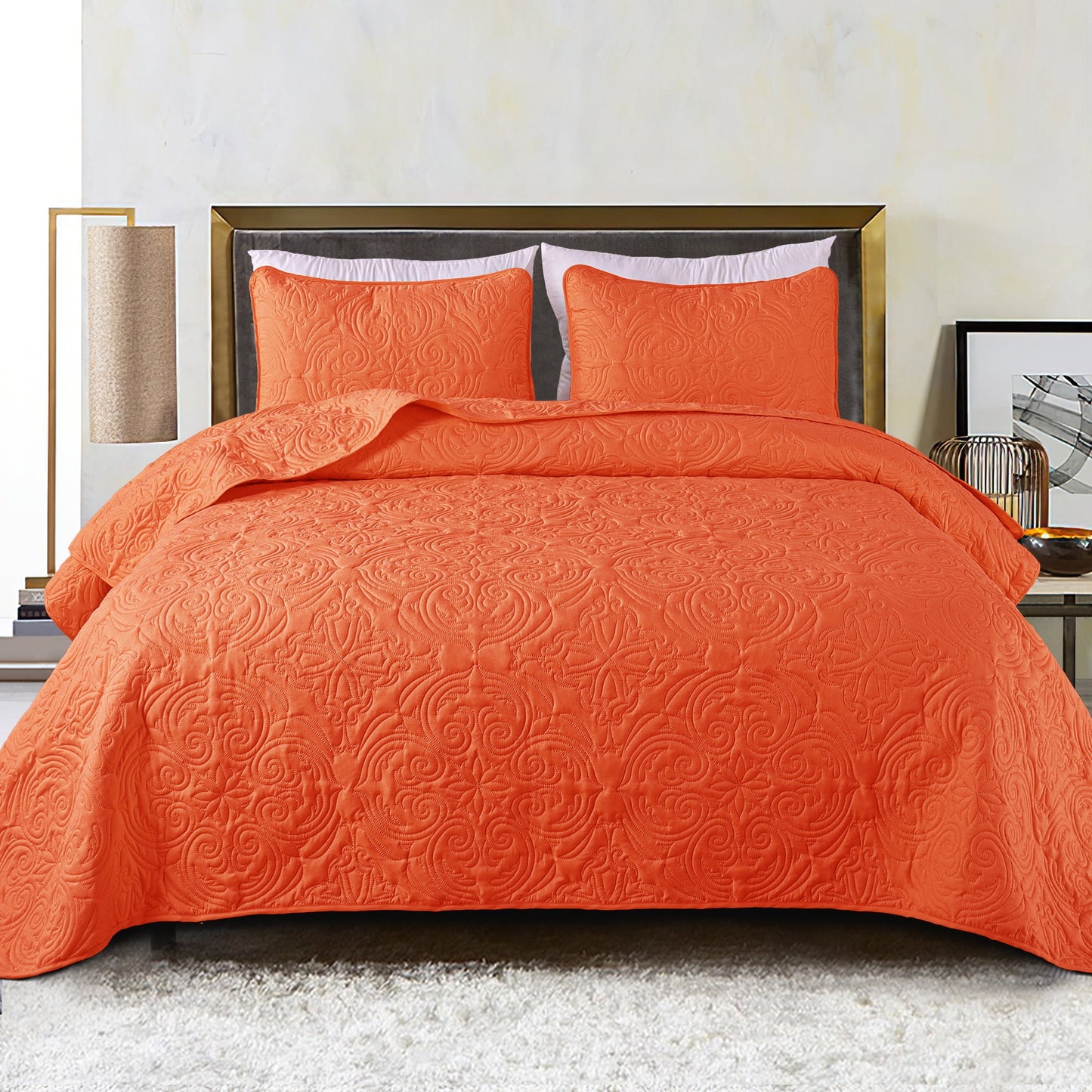 Exclusivo Mezcla King Quilt Bedding Set, Lightweight Vintage King Size Quilts with Pillow Shams, Soft Bedspreads Coverlets for All Seasons, (104"x96", Orange)