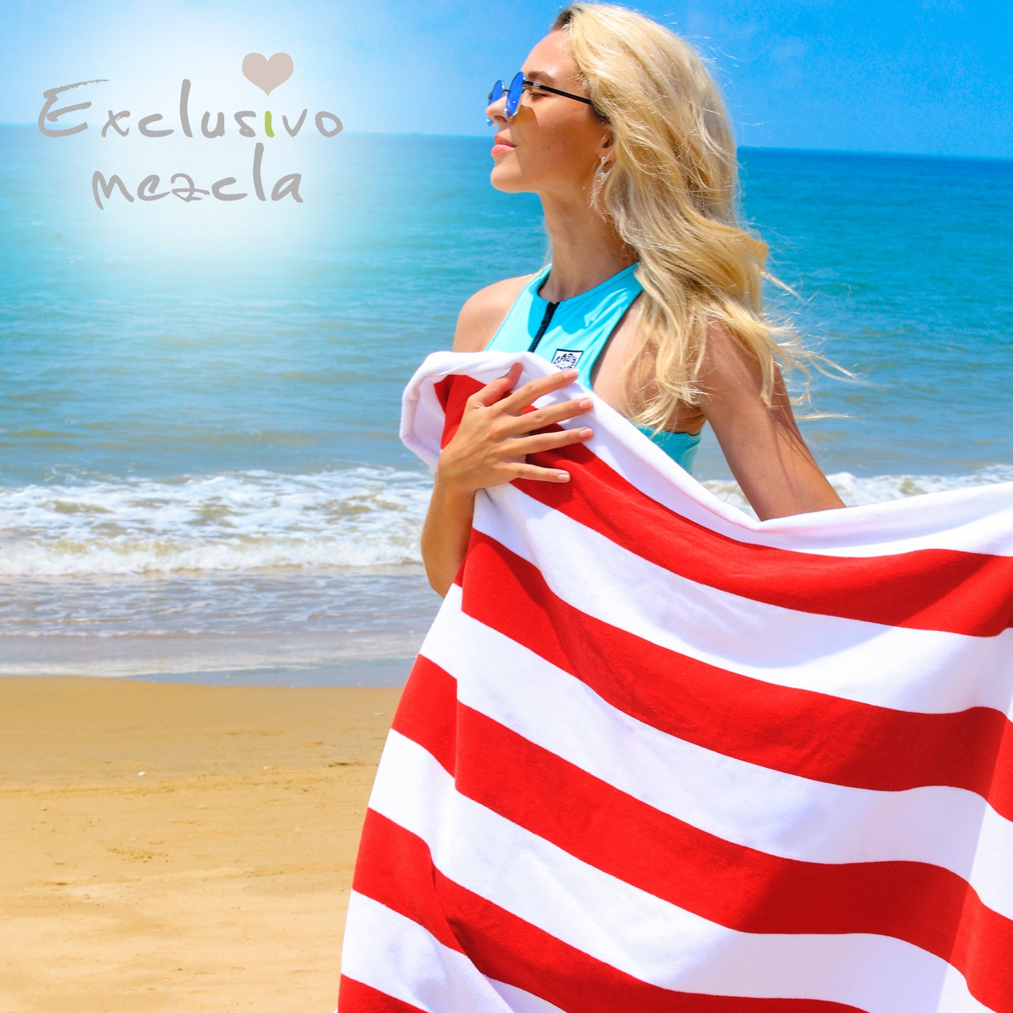 Exclusivo Mezcla 100% Cotton Large Cabana Stripe Beach Towel, Super Absorbent Soft Plush Pool Towel, Bath Towel (Red, 30"x60")