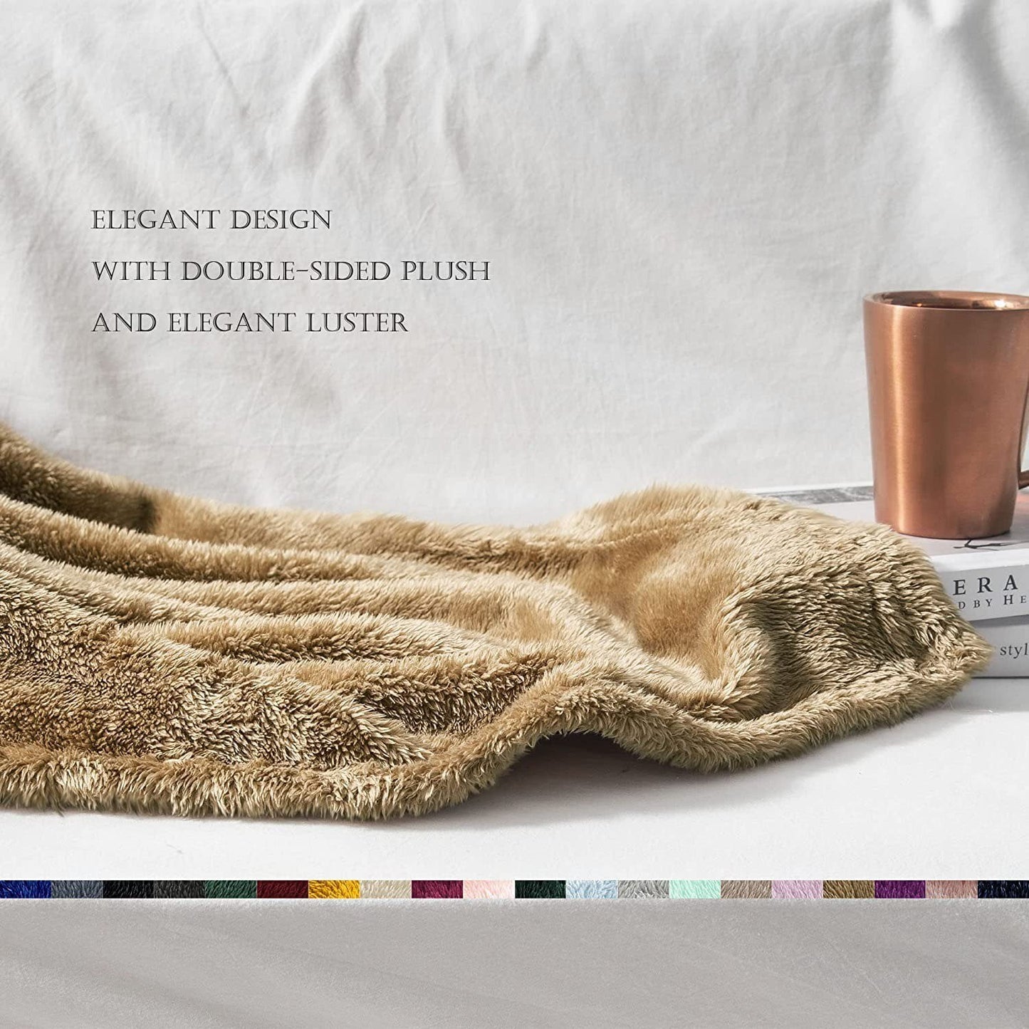 Exclusivo Mezcla Plush Fuzzy Large Fleece Throw Blanket ( 50" x 70", Brown)- Soft, Warm& Lightweight