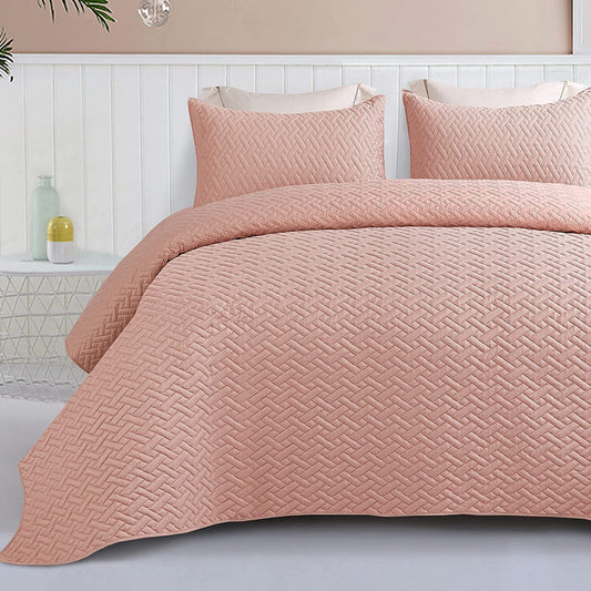 Exclusivo Mezcla 2-Piece Twin Size Quilt Set with One Pillow Sham, Basket Quilted Bedspread/Coverlet/Bed Cover(68x88 inches, Blush Pink)-Soft, Lightweight and Reversible