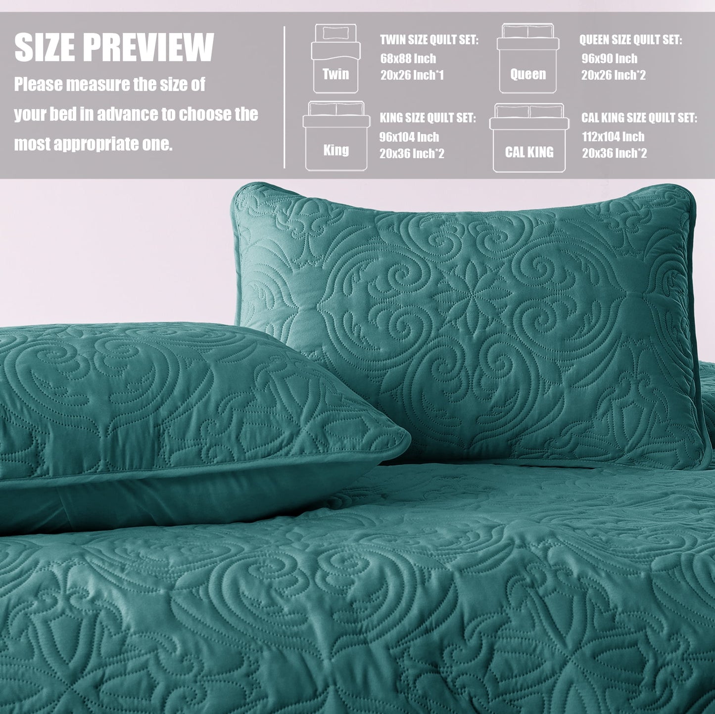 Exclusivo Mezcla Oversized King Quilt Bedding Set, Lightweight Vintage California Cal King Size Quilts with Pillow Shams, Soft Bedspreads Coverlets for All Seasons, (112"x104", Teal)