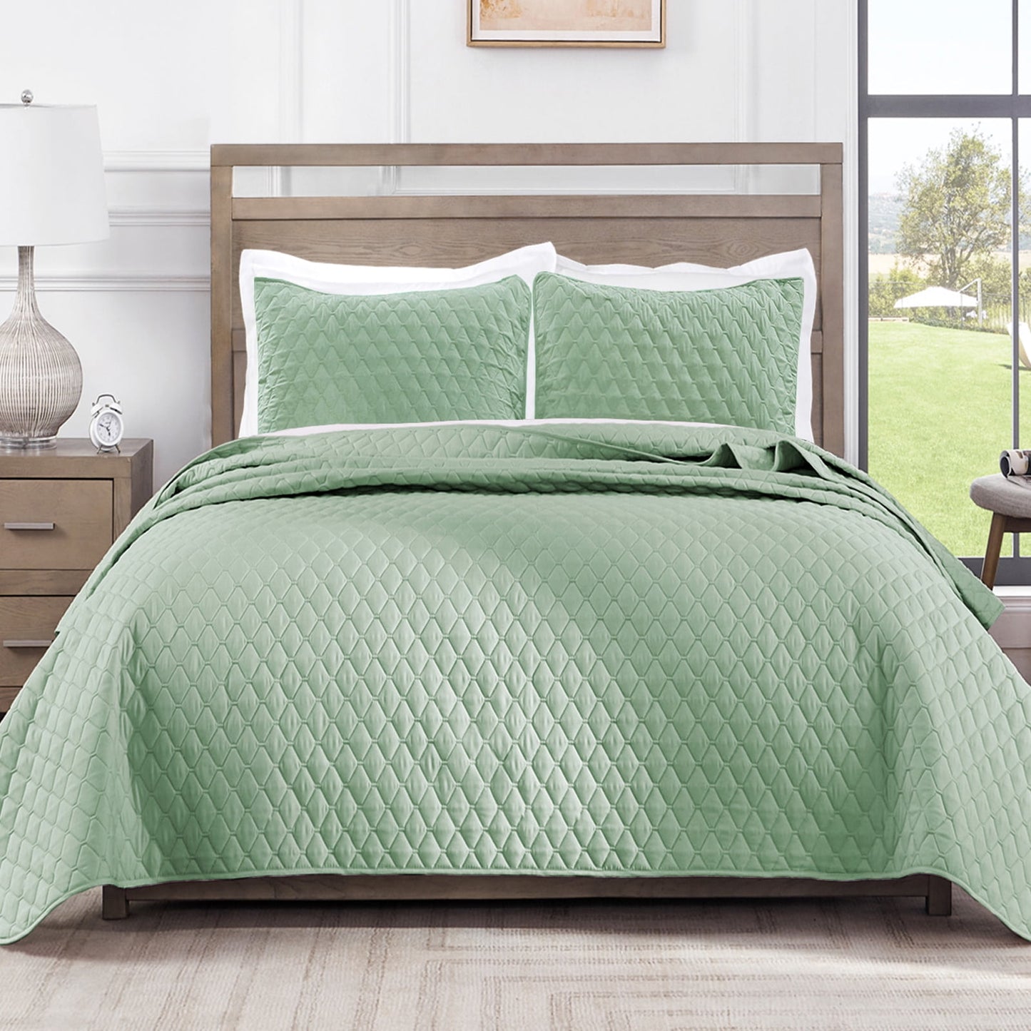 Exclusivo Mezcla Ultrasonic Reversible Full Queen Quilt Bedding Set with Pillow Shams, Lightweight Quilts Queen Size, Soft Bedspreads Bed Coverlets for All Seasons - (Mint Green, 90"x96")