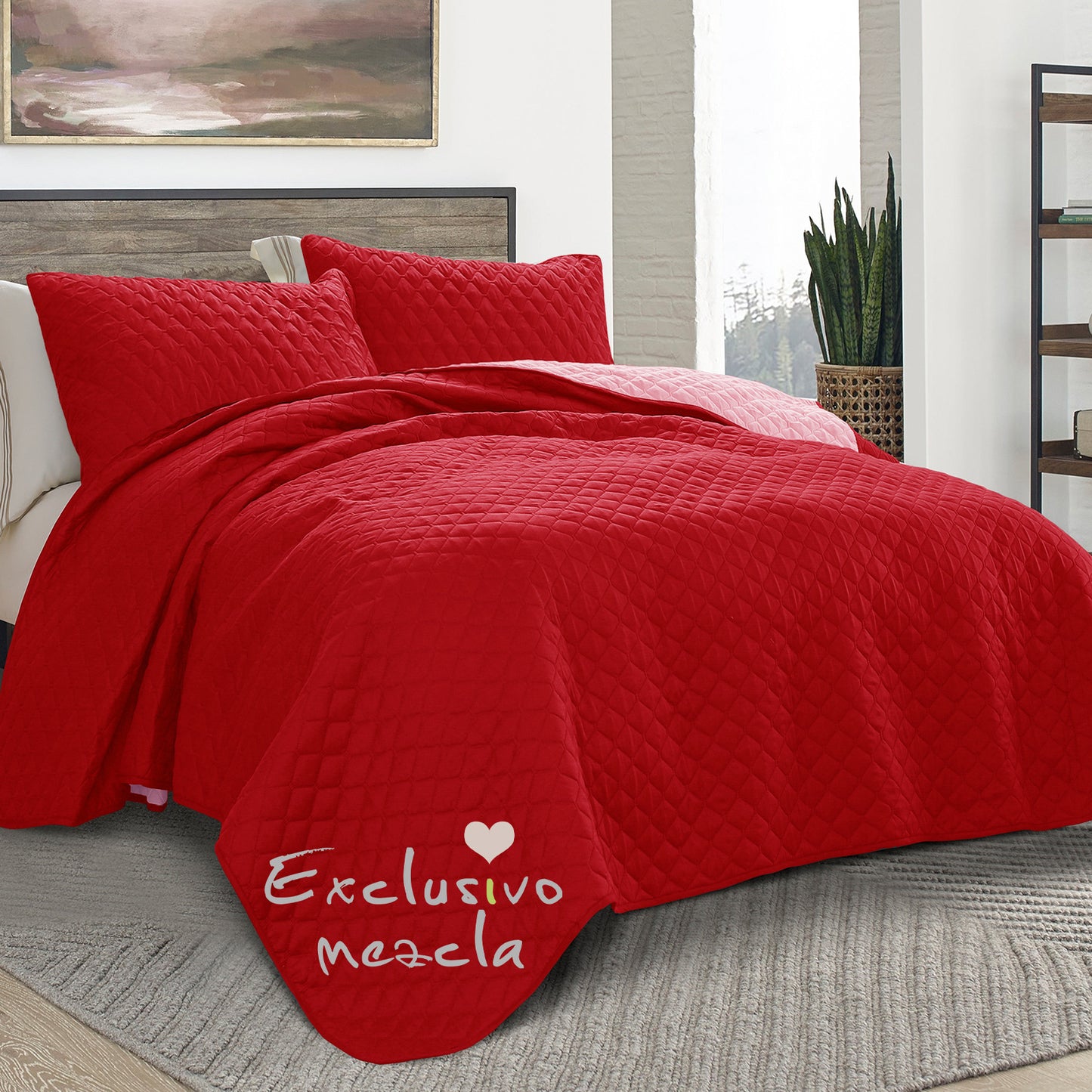 Exclusivo Mezcla California King Quilt Bedding Set with Pillow Shams, Lightweight Quilts Cal Oversized King Size, Soft Bedspreads Bed Coverlets for All Seasons - (Red, 112"x104")