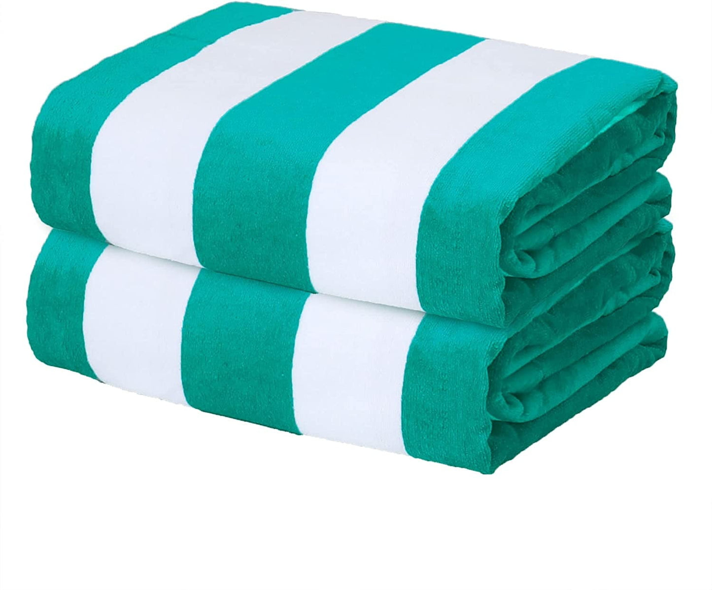 Exclusivo Mezcla 2-Pack Cotton Oversized 35"x70" Cabana Stripe Beach Towels, Super Absorbent Soft Plush Pool Towel, Bath Towel (Turquoise)