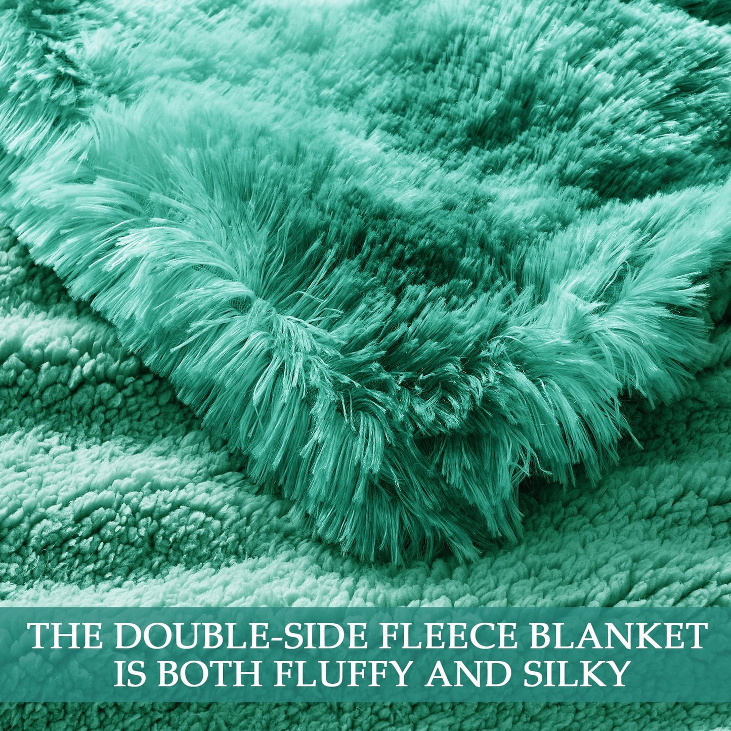 Exclusivo Mezcla King Size Faux Fur Bed Blanket, Super Soft Fuzzy and Plush Reversible Sherpa Fleece Blanket and Warm Blankets for Bed, Sofa, Travel, 90X104 inches, Teal