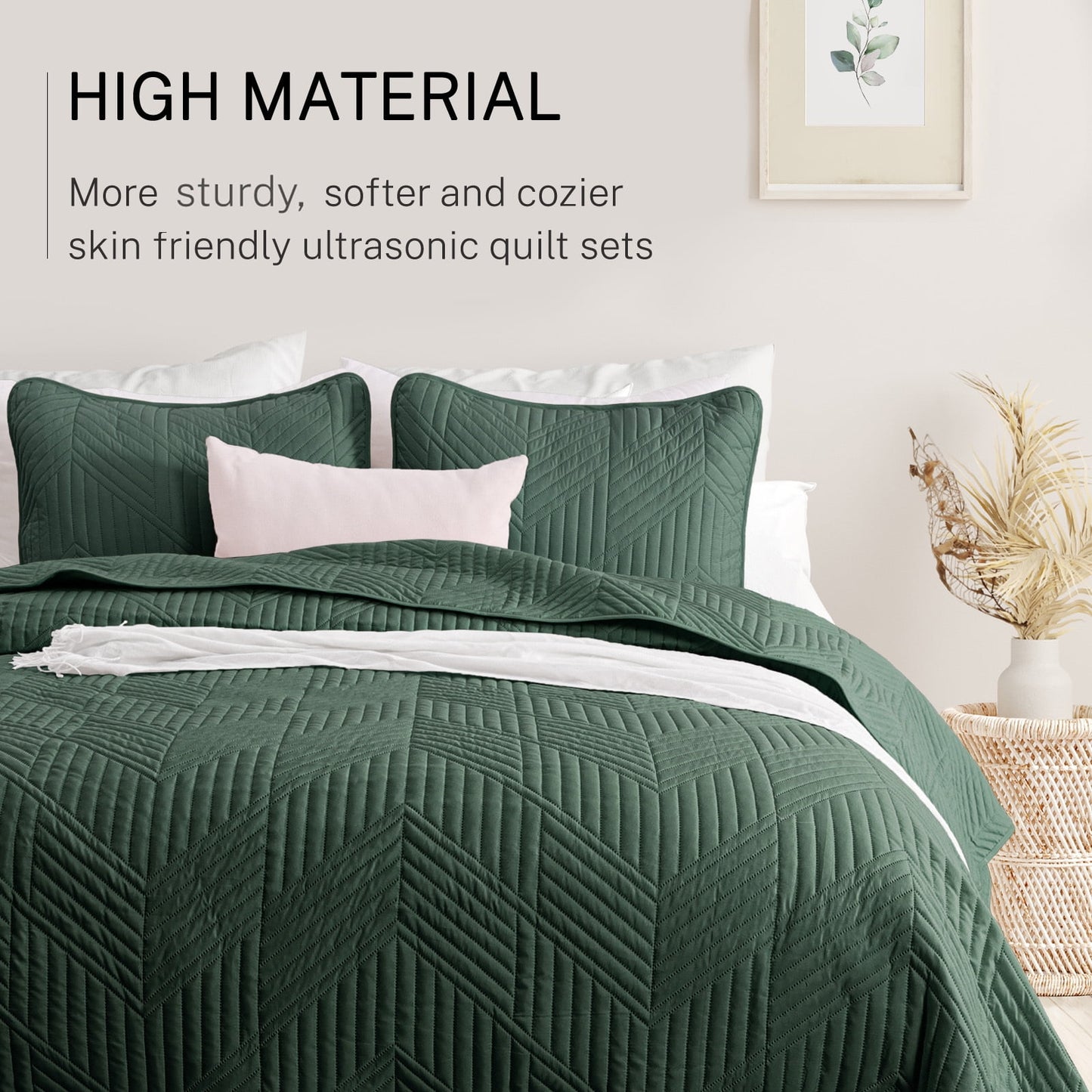 Exclusivo Mezcla Ultrasonic Twin Quilt Bedding Set, Lightweight Green Bedspreads Soft Modern Geometric Coverlet Set for All Seasons (1 Quilt and 1 Pillow Sham)