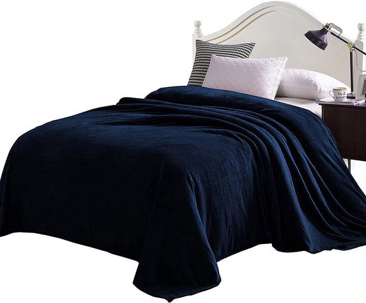 Exclusivo Mezcla Twin Size Velvet Flannel Fleece Plush Queen Size Bed Blanket as Bedspread/Coverlet/Bed Cover (90" x 66", Navy Blue) - Soft, Lightweight, Warm and Cozy