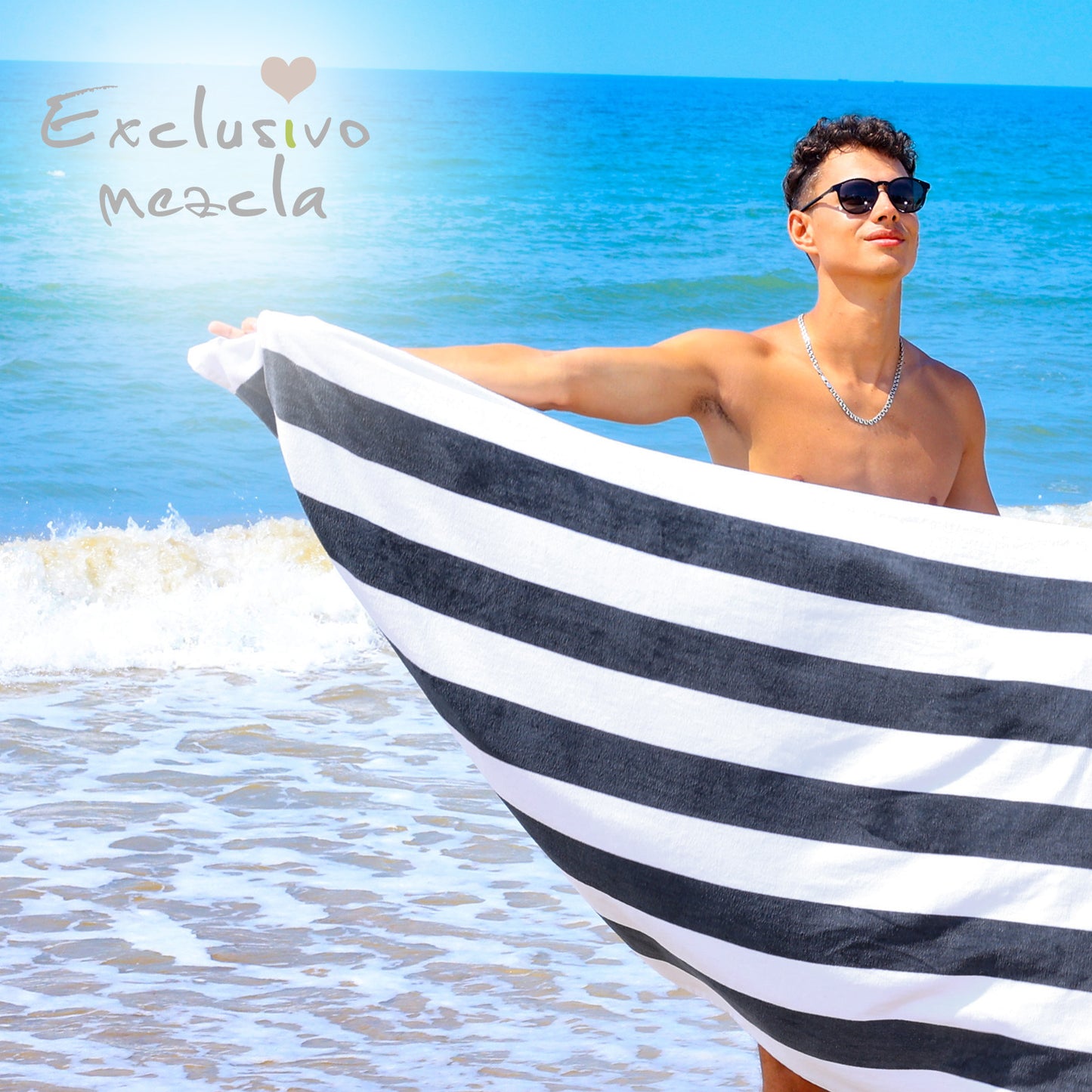 Exclusivo Mezcla 2-Pack Cotton Large Cabana Stripe Beach Towels, Super Absorbent Soft Plush Pool Towel, Bath Towel (Charcoal Grey, 30"x60")