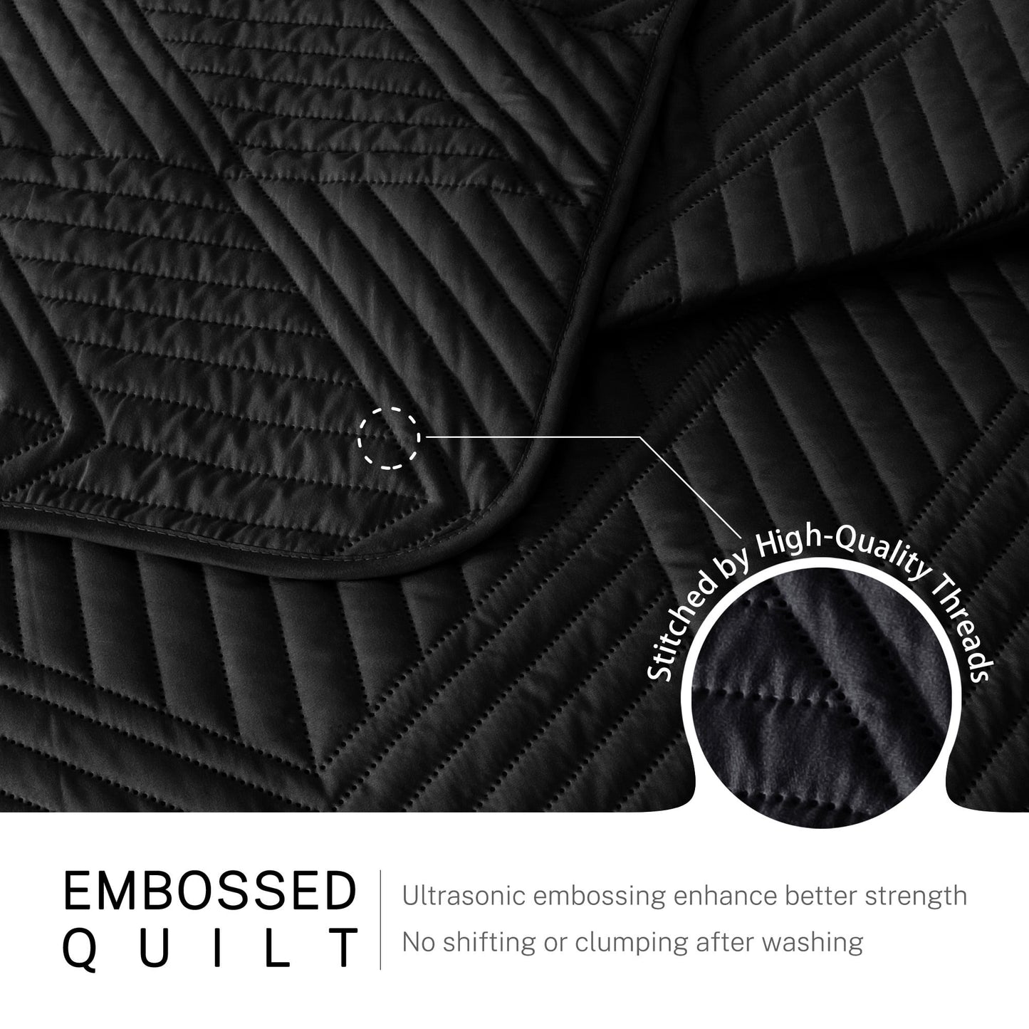 Exclusivo Mezcla Ultrasonic Full Queen Quilt Bedding Set, Lightweight Black Bedspreads Soft Modern Geometric Coverlet Set for All Seasons (1 Quilt and 2 Pillow Shams)