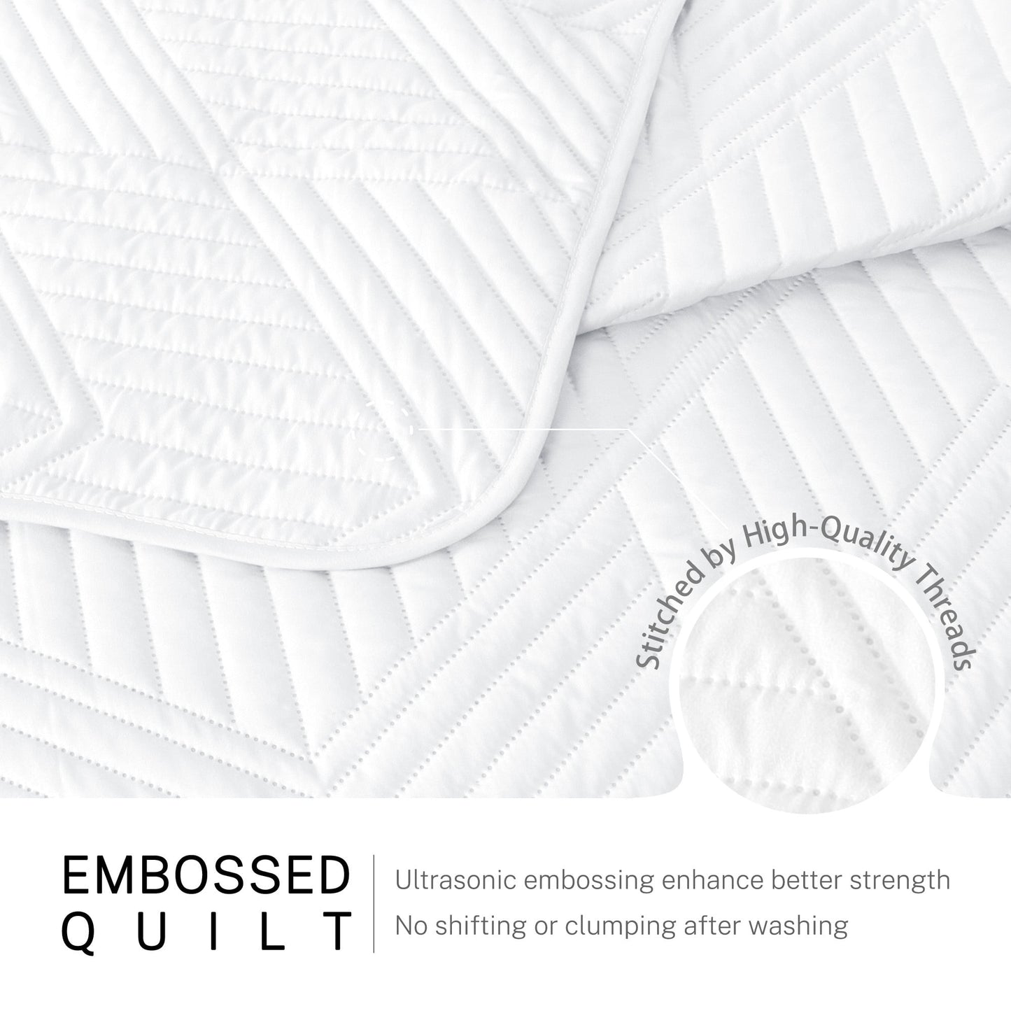Exclusivo Mezcla Ultrasonic Twin Quilt Bedding Set, Lightweight White Bedspreads Soft Modern Geometric Coverlet Set for All Seasons (1 Quilt and 1 Pillow Sham)