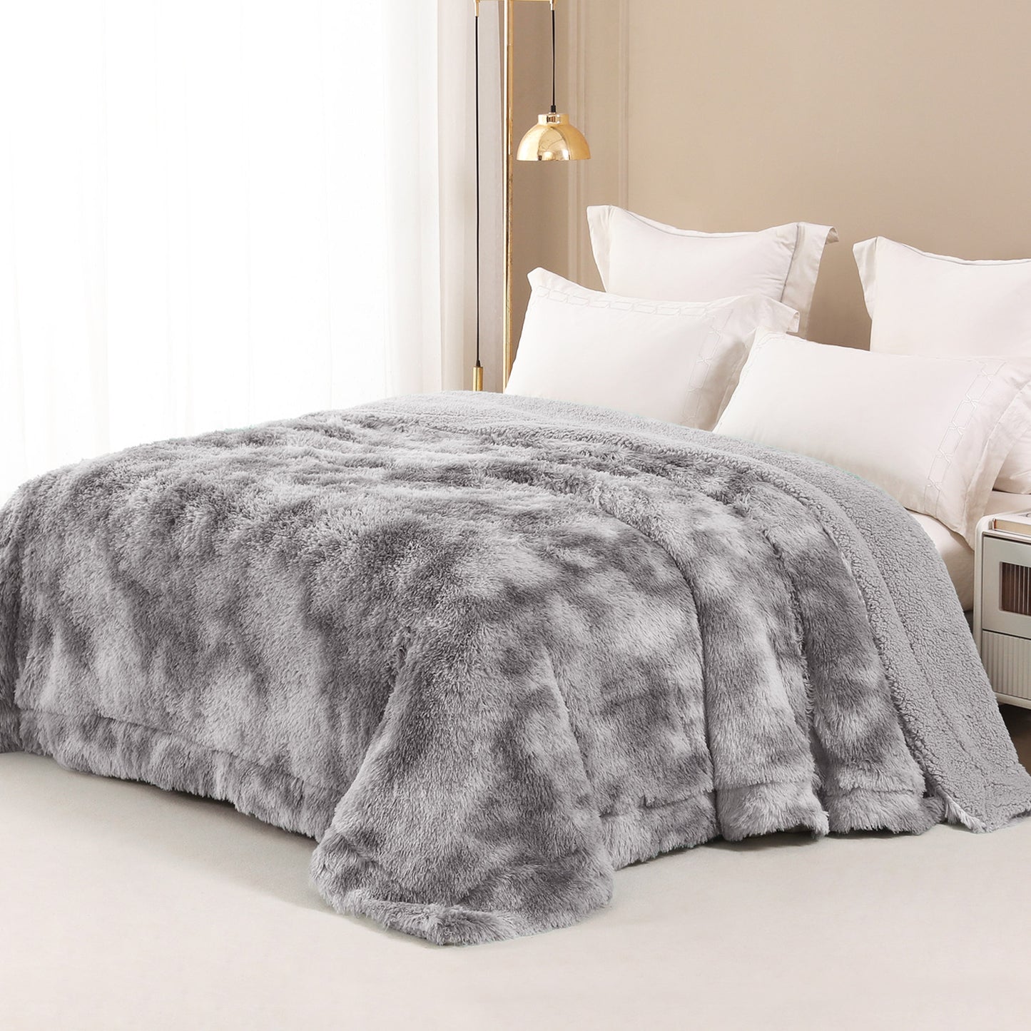 Exclusivo Mezcla Twin Size Faux Fur Bed Blanket, Super Soft Fuzzy and Plush Reversible Sherpa Fleece Blanket and Warm Blankets for Bed, Sofa, Travel, 60X80 inches, Dark Grey
