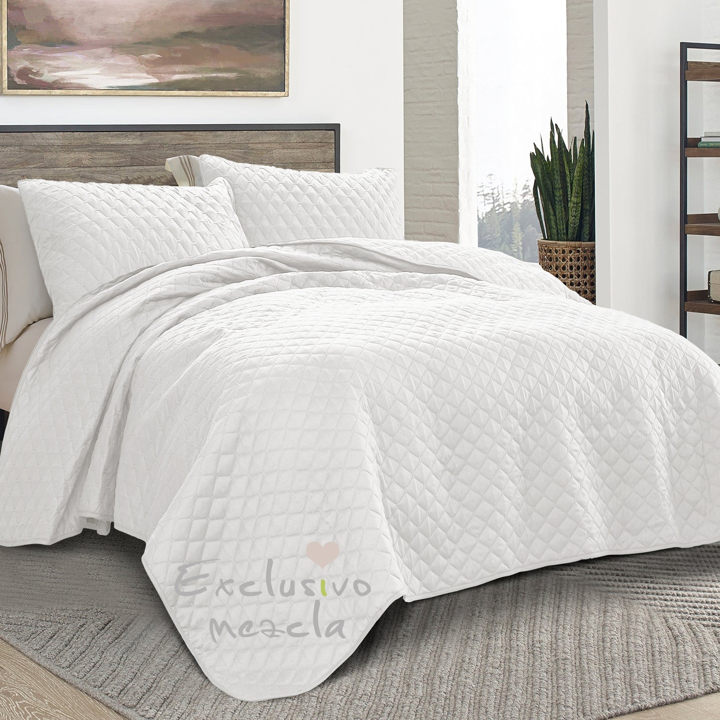 Exclusivo Mezcla Ultrasonic Reversible Twin Quilt Bedding Set with Pillow Sham, Lightweight Quilts Twin Size, Soft Bedspreads Bed Coverlets for All Seasons - (White, 68"x88")