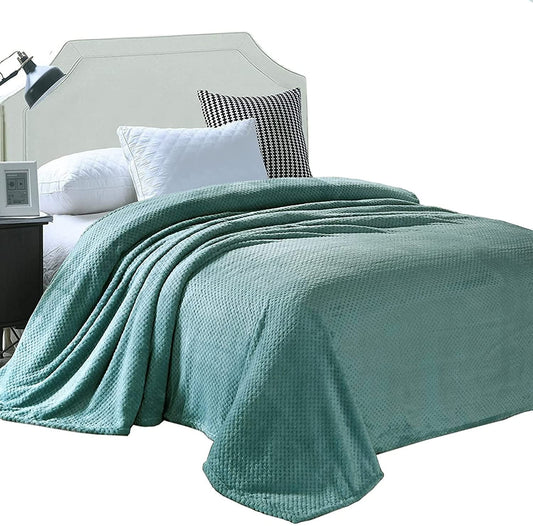 Exclusivo Mezcla Waffle Textured Soft Fleece Blanket, Queen Size Bed Blanket, Cozy Warm and Lightweight (Celadon, 90x90 inches)