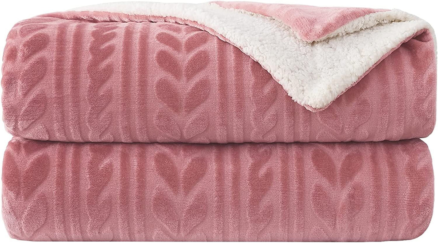 Exclusivo Mezcla 50"x70" Sherpa Fleece Throw Blanket, Reversible Velvet Plush Blankets and Soft Throws for Couch, Sofa, Bed, Super Cozy Thick and Warm, Dusty Pink