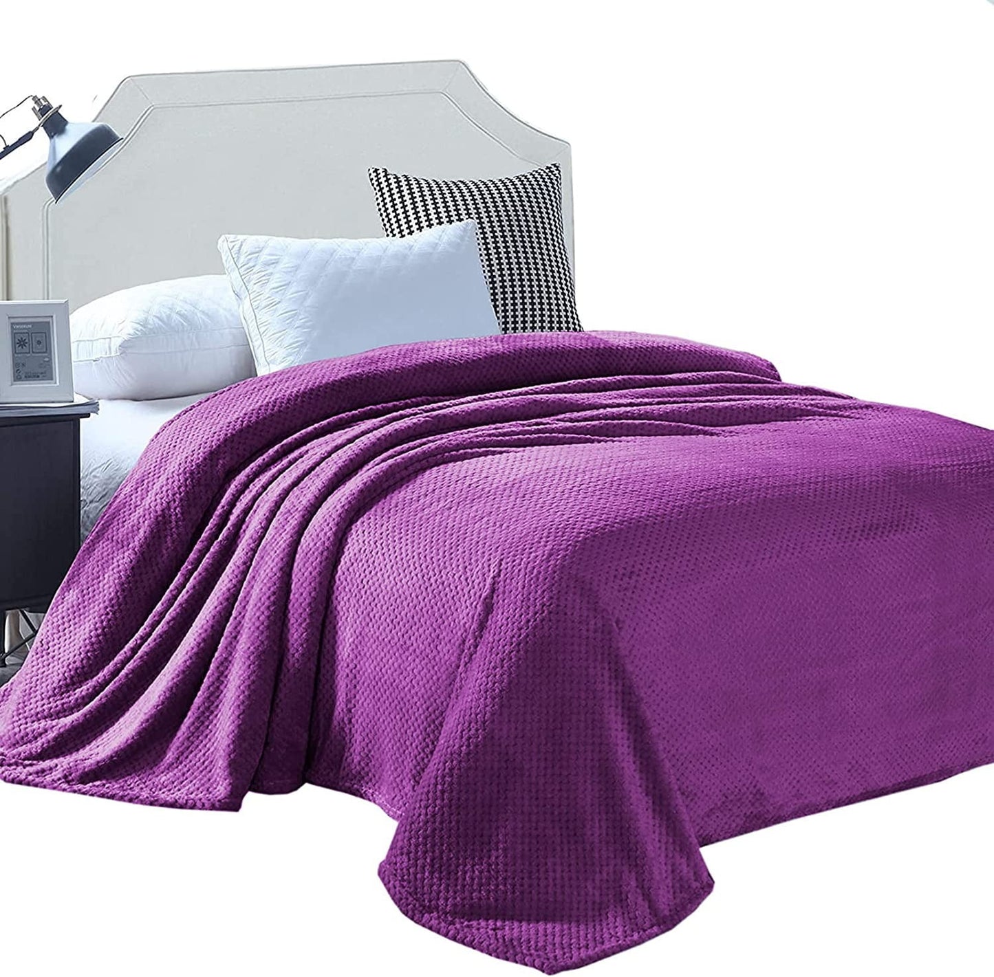 Exclusivo Mezcla Waffle Textured Soft Fleece Blanket, King Size Bed Blanket, Cozy Warm and Lightweight (Purple, 90x104 inches)