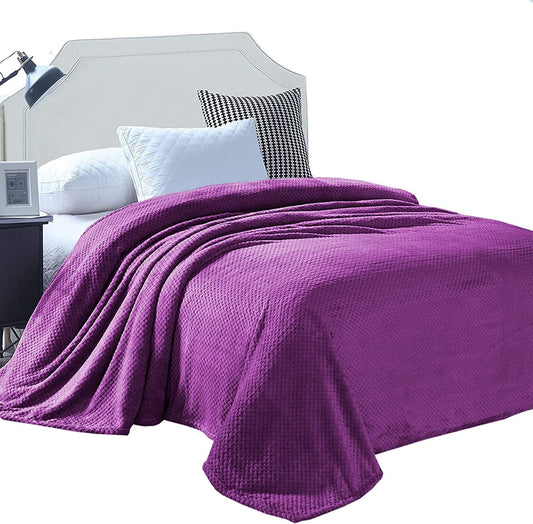 Exclusivo Mezcla Waffle Textured Soft Fleece Blanket, Twin Size Bed Blanket, Cozy Warm and Lightweight (Purple, 90x66 inches)