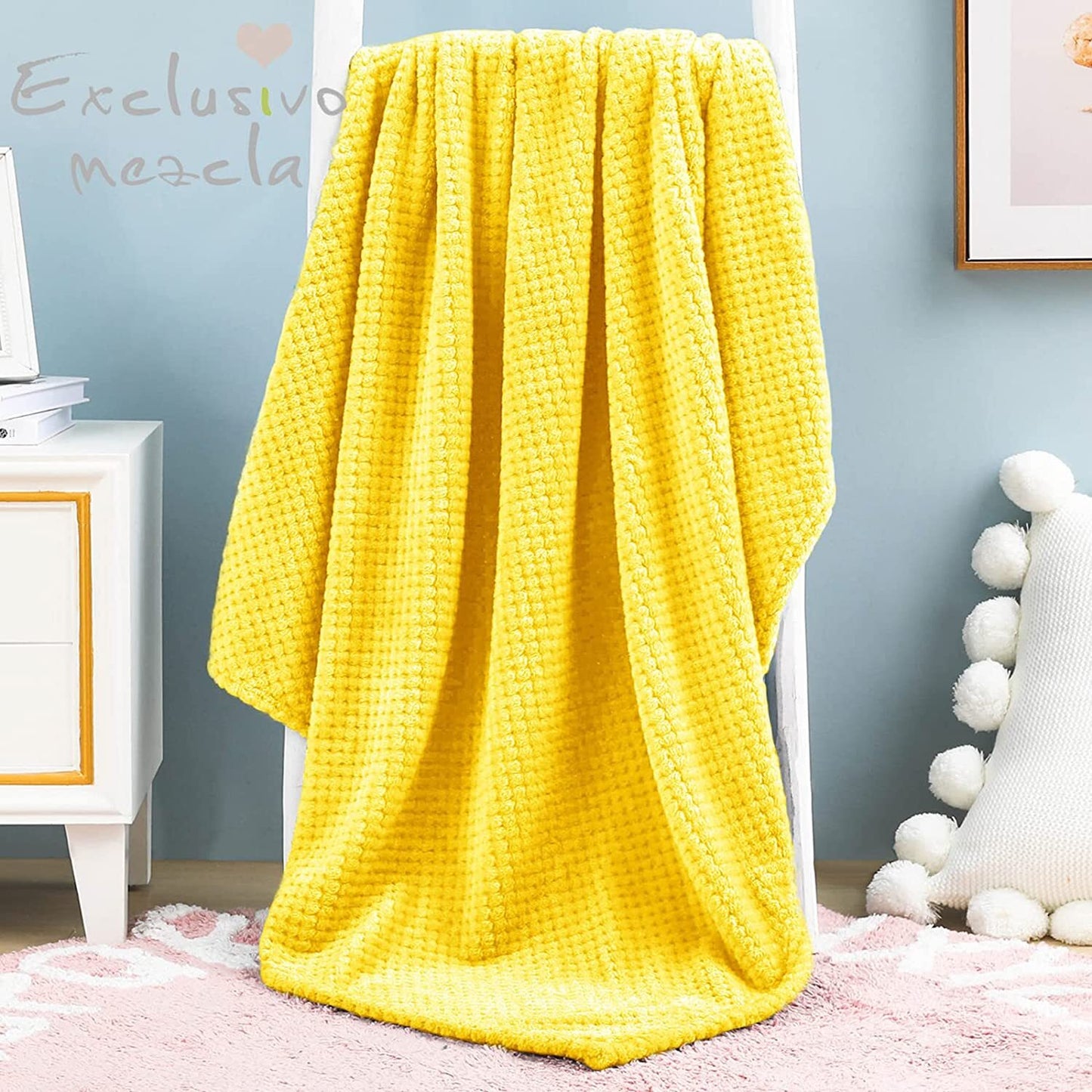 Exclusivo Mezcla Waffle Textured Fleece Baby Blanket, Soft and Warm Swaddle Blanket, Infant, Newborn, Toddler and Kids Receiving Blankets for Crib Stroller (Vibrant Yellow, 40x50 inches)