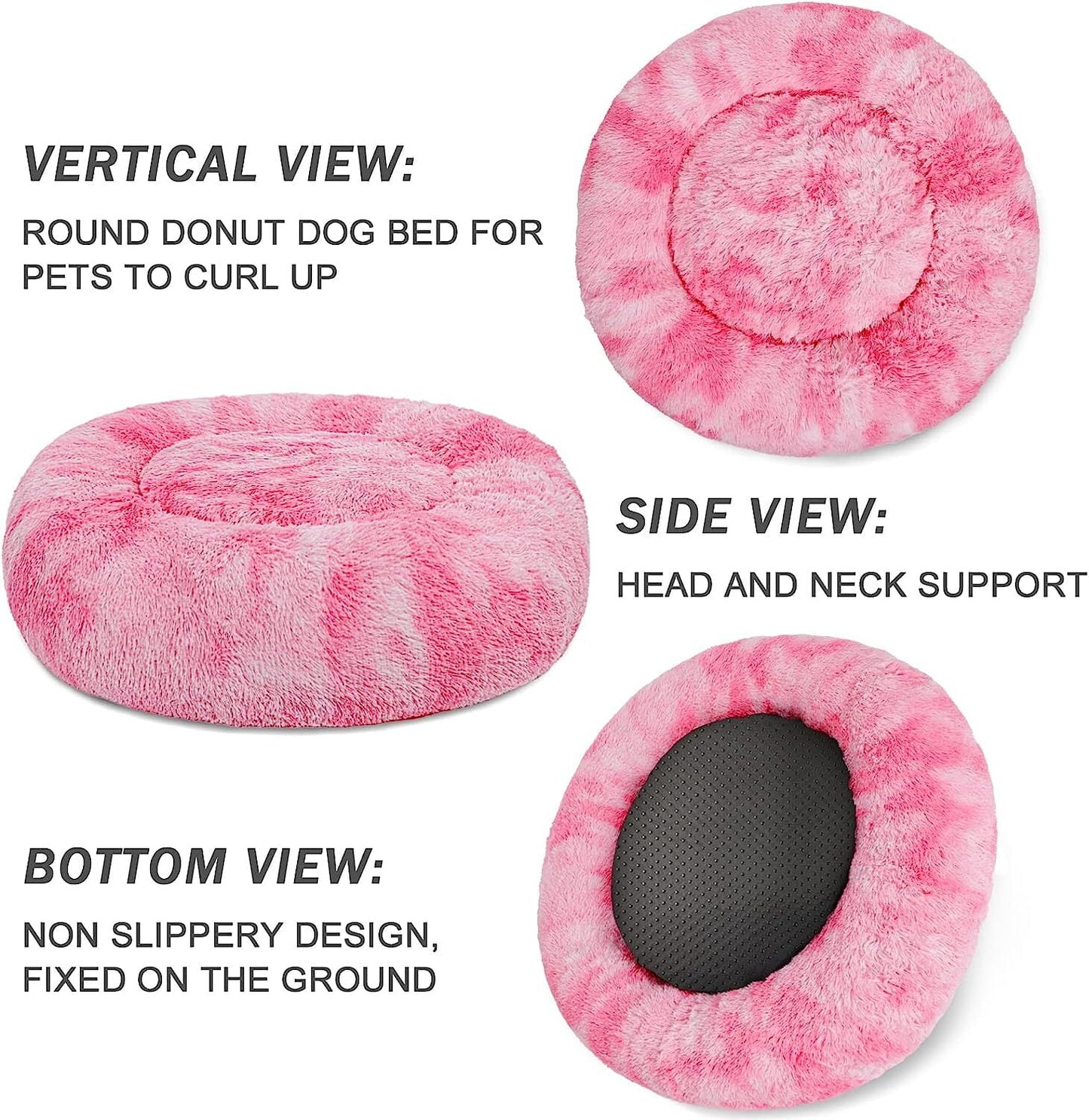 Exclusivo Mezcla Calming Donut Pet Bed for Medium Dogs 32", Anti-Anxiety Plush Cozy Warming Dog Bed, Gradient Pink