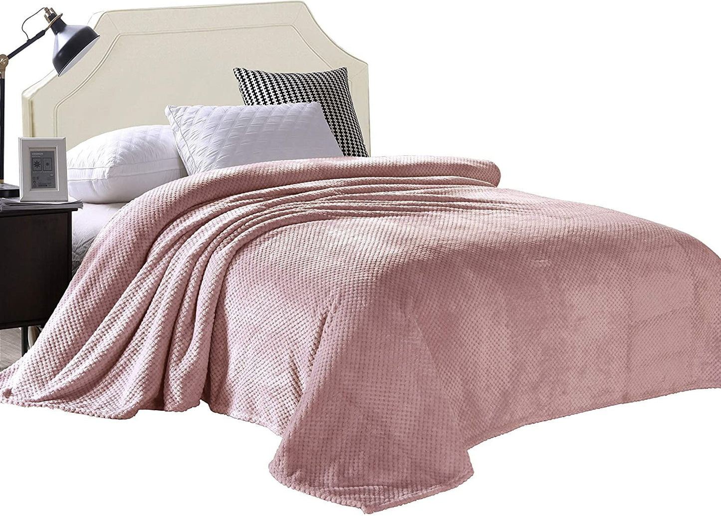 Exclusivo Mezcla Waffle Textured Soft Fleece Blanket, Queen Size Bed Blanket, Cozy Warm and Lightweight (Dusty Pink, 90x90 inches)