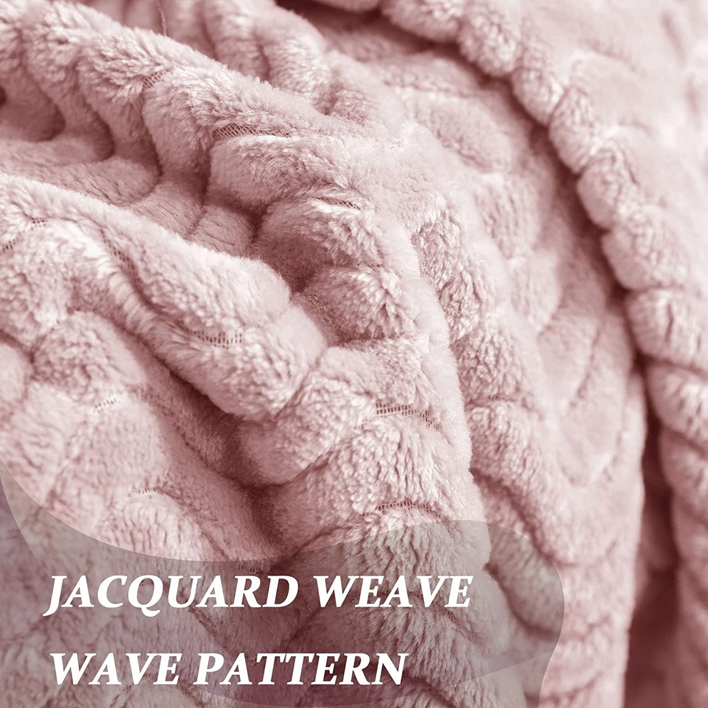 Exclusivo Mezcla Large Flannel Fleece Throw Blanket, Jacquard Weave Wave Pattern (50" x 70", Pink) - Soft, Warm, Lightweight and Decorative