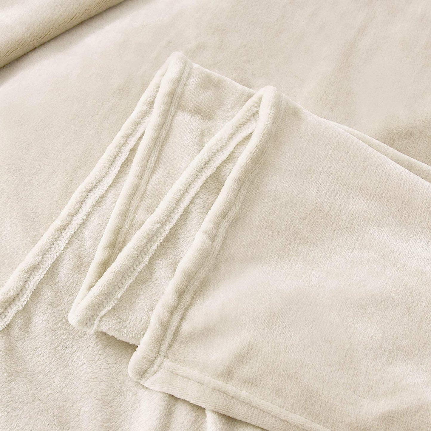 Exclusivo Mezcla Queen Size Flannel Fleece Velvet Plush Bed Blanket as Bedspread, Coverlet, Bed Cover (90x90 inches, Ivory) Soft, Lightweight, Warm and Cozy