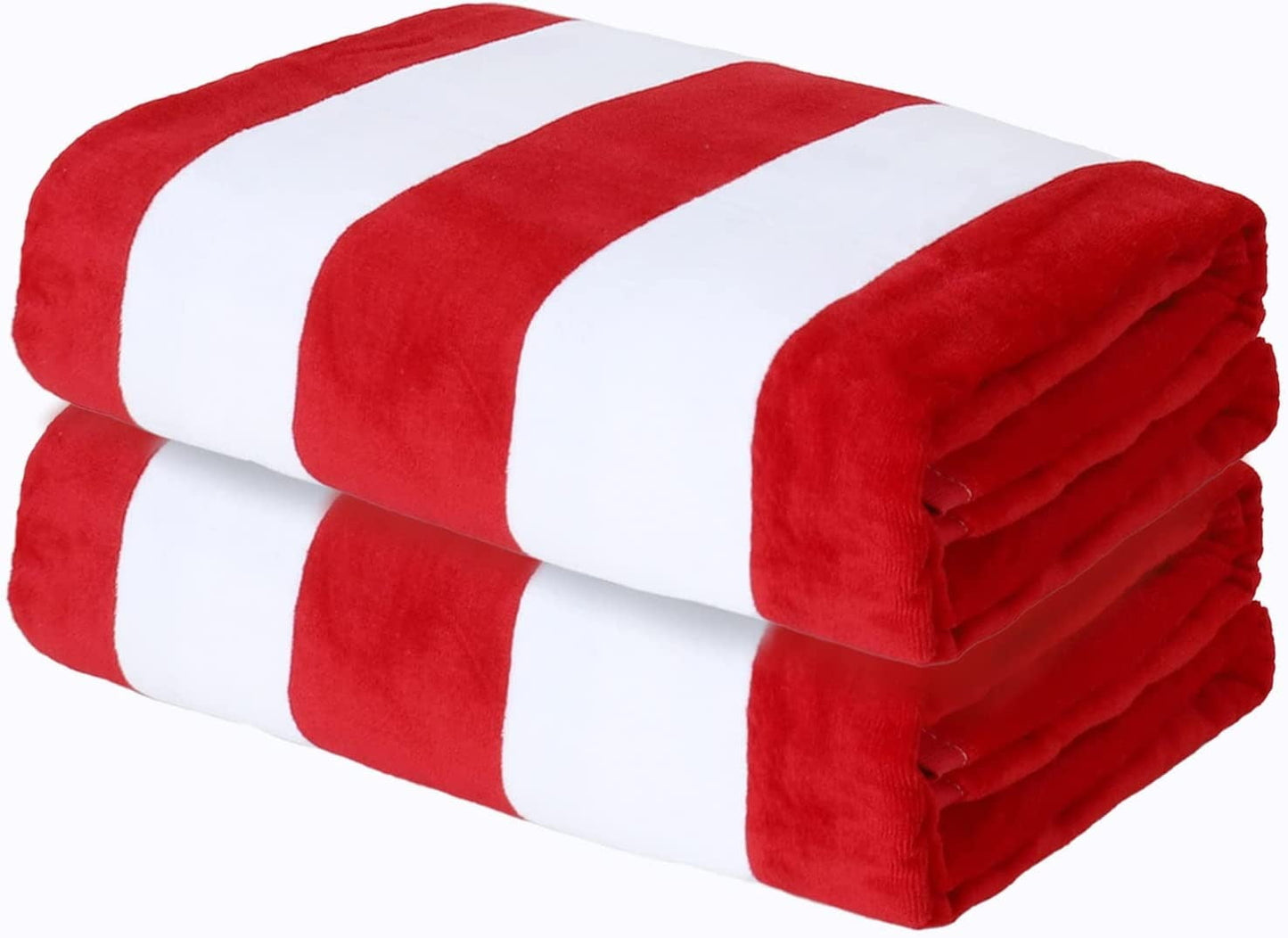 Exclusivo Mezcla 2-Pack 100% Cotton Oversized 35"x70" Cabana Stripe Beach Towels, Super Absorbent Soft Plush Pool Towel, Bath Towel (Red)