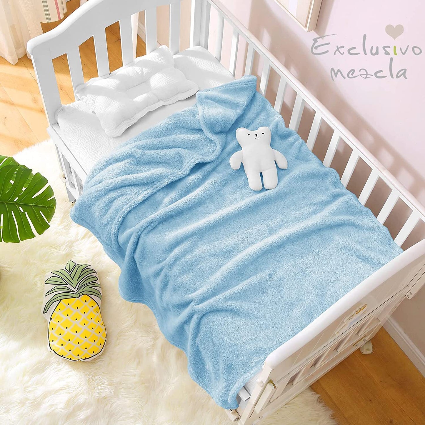 Exclusivo Mezcla Plush Baby Blanket, Soft and Warm Swaddle Throw Blanket, Infant, Newborn, Toddler and Kids Receiving Fleece Blankets for Crib Stroller (40x50 inches, Baby Blue)