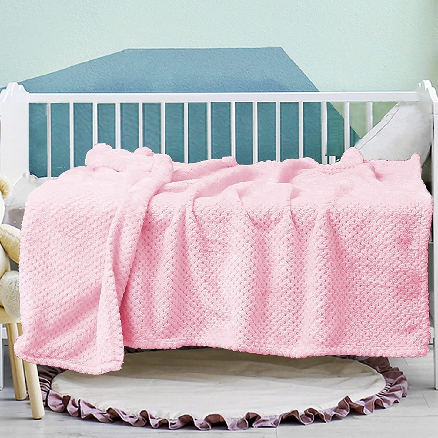 Exclusivo Mezcla Waffle Textured Fleece Baby Blanket, Soft and Warm Swaddle Blanket, Infant, Newborn, Toddler and Kids Receiving Blankets for Crib Stroller (Light Pink, 40x50 inches)