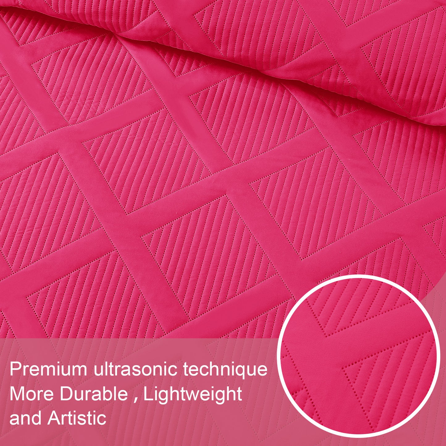 Exclusivo Mezcla Ultrasonic California King Quilt Set, Lightweight Bedspreads Modern Striped Coverlet with 2 Pillow Shams, Hot Pink