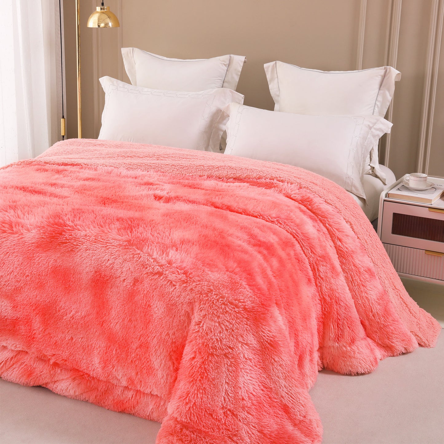 Exclusivo Mezcla Queen Size Faux Fur Bed Blanket, Super Soft Fuzzy and Plush Reversible Sherpa Fleece Blanket and Warm Blankets for Bed, Sofa, Travel, 90X90 inches, Pink