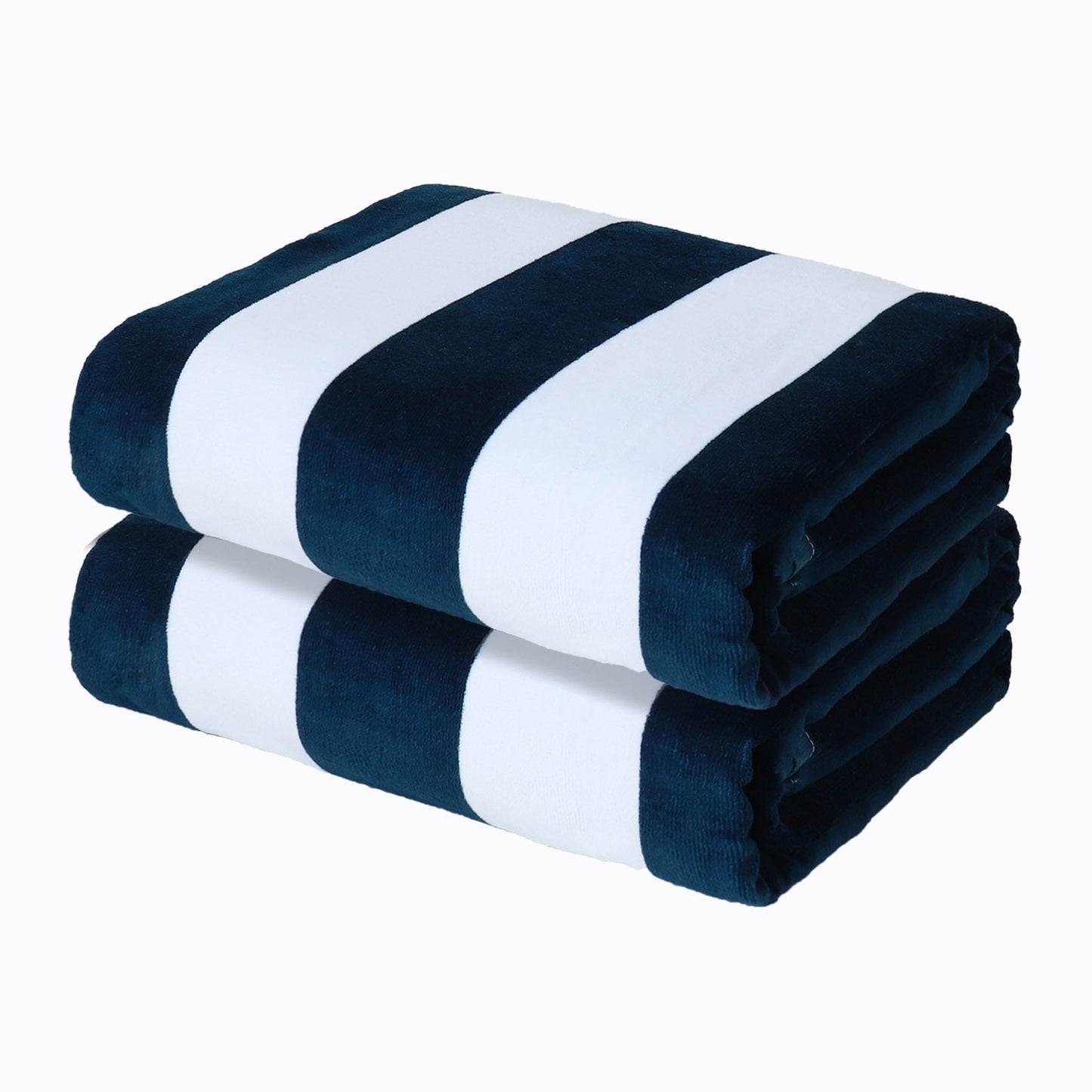 Exclusivo Mezcla 2-Pack 100% Cotton Large Cabana Stripe Beach Towels, Super Absorbent Soft Plush Pool Towel, Bath Towel (Dark Navy, 30"x60")