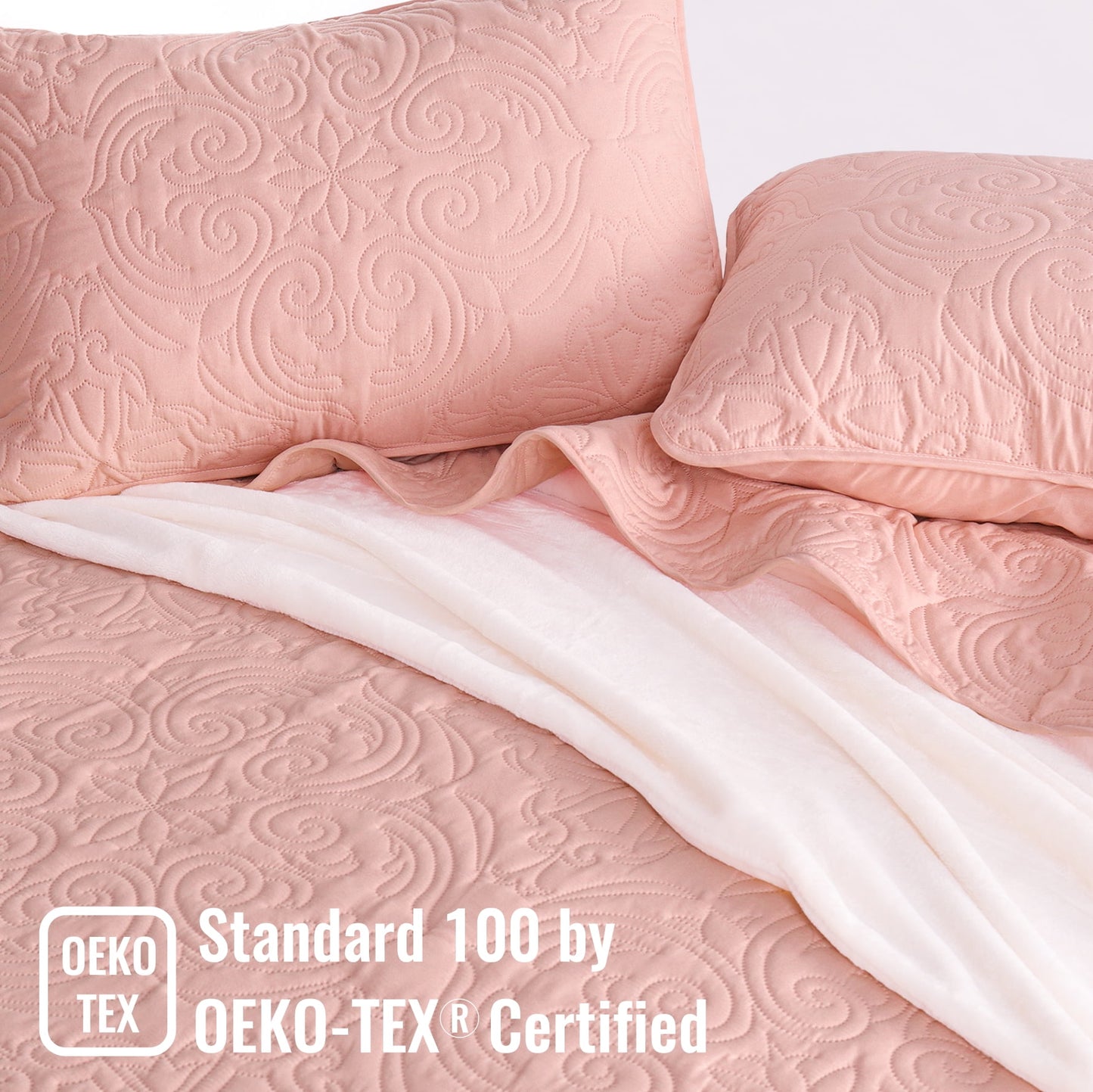 Exclusivo Mezcla Oversized King Quilt Bedding Set, Lightweight Vintage California Cal King Size Quilts with Pillow Shams, Soft Bedspreads Coverlets for All Seasons, (112"x104", Blush Pink)
