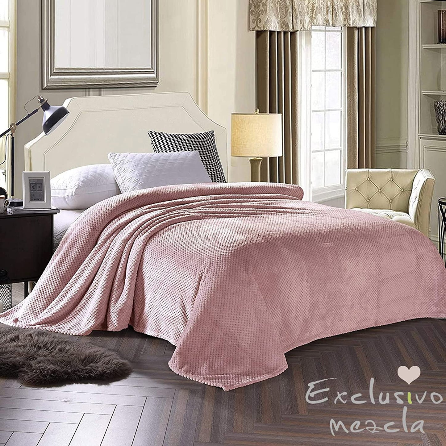 Exclusivo Mezcla Waffle Textured Soft Fleece Blanket, Twin Size Bed Blanket, Cozy Warm and Lightweight (Dusty Pink, 90x66 inches)