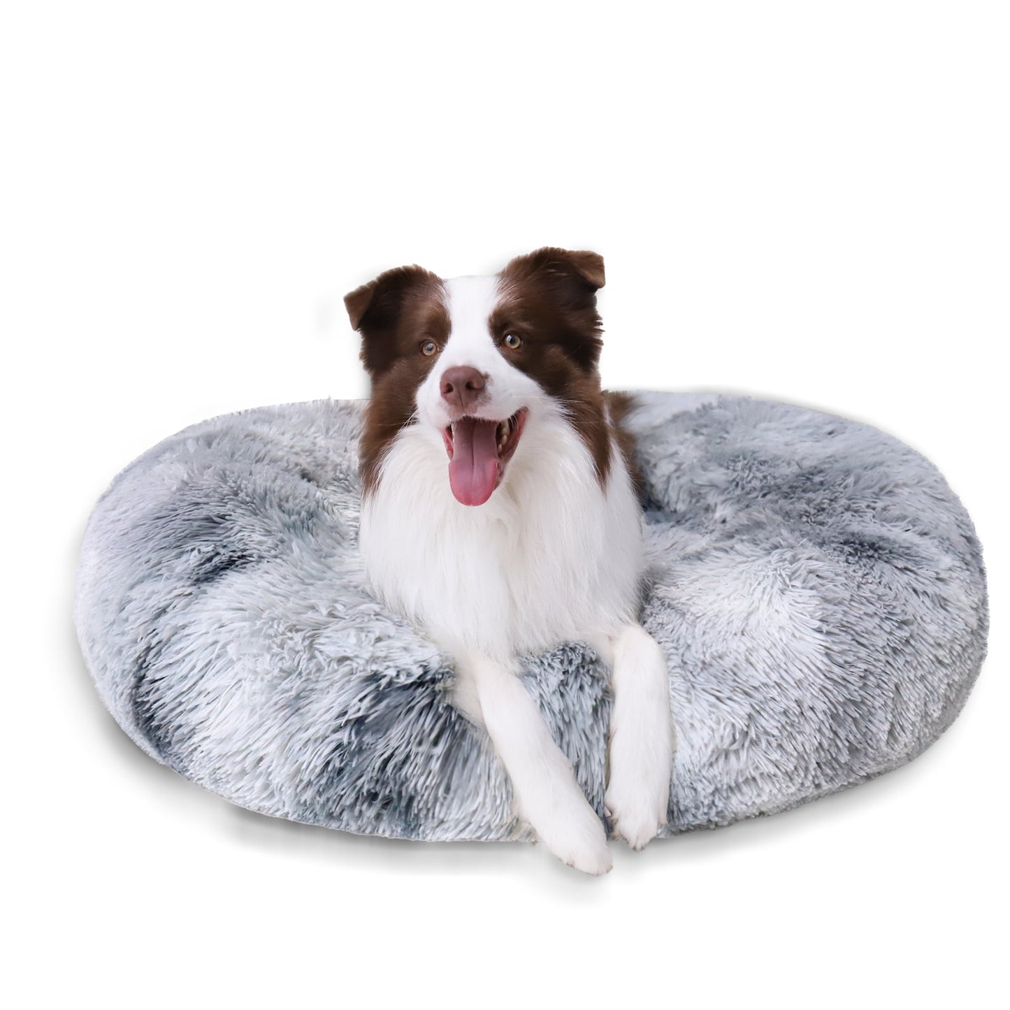 Exclusivo Mezcla Calming Donut Pet Bed for Small Dogs 20", Anti-Anxiety Plush Cozy Warming Dog Bed, Gradient Grey