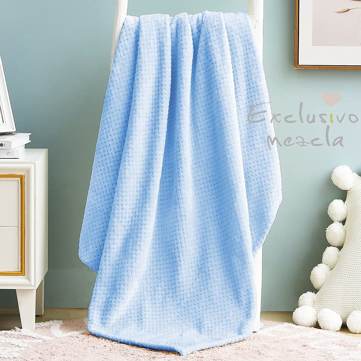 Exclusivo Mezcla Waffle Textured Fleece Baby Blanket, Soft and Warm Swaddle Blanket, Infant, Newborn, Toddler and Kids Receiving Blankets for Crib Stroller (Baby Blue, 40x50 inches)