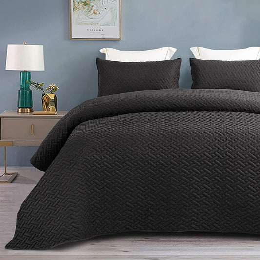 Exclusivo Mezcla 2-Piece Twin Size Quilt Set with One Pillow Sham, Basket Quilted Bedspread/Coverlet/Bed Cover(68x88 inches, Black)-Soft, Lightweight and Reversible