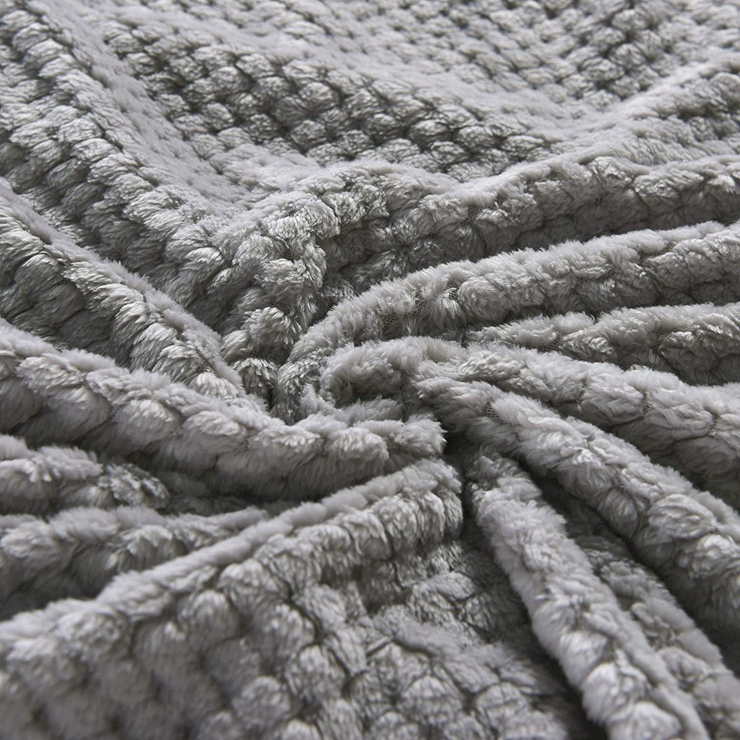 Exclusivo Mezcla Waffle Textured Soft Fleece Blanket, Queen Size Bed Blanket, Cozy Warm and Lightweight (Light Grey, 90x90 inches)