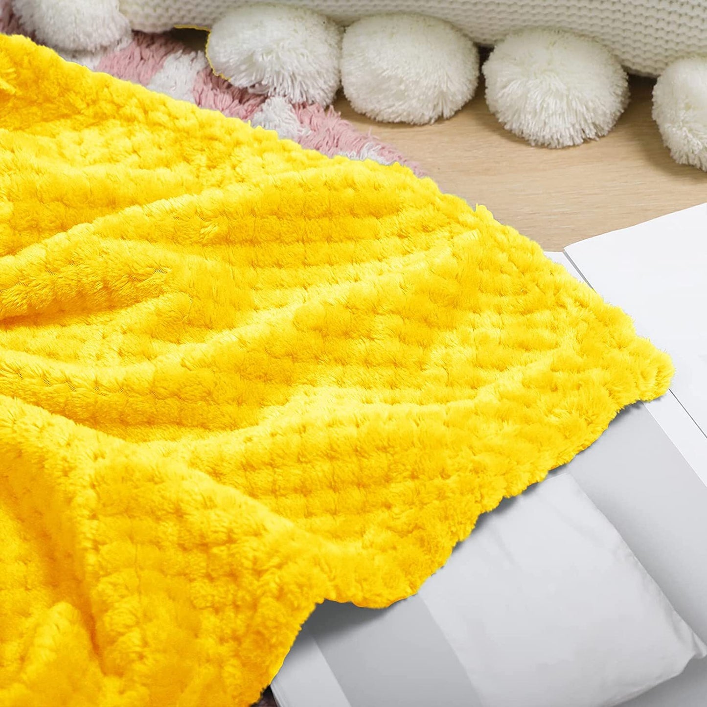 Exclusivo Mezcla Waffle Textured Fleece Baby Blanket, Soft and Warm Swaddle Blanket, Infant, Newborn, Toddler and Kids Receiving Blankets for Crib Stroller (Vibrant Yellow, 40x50 inches)