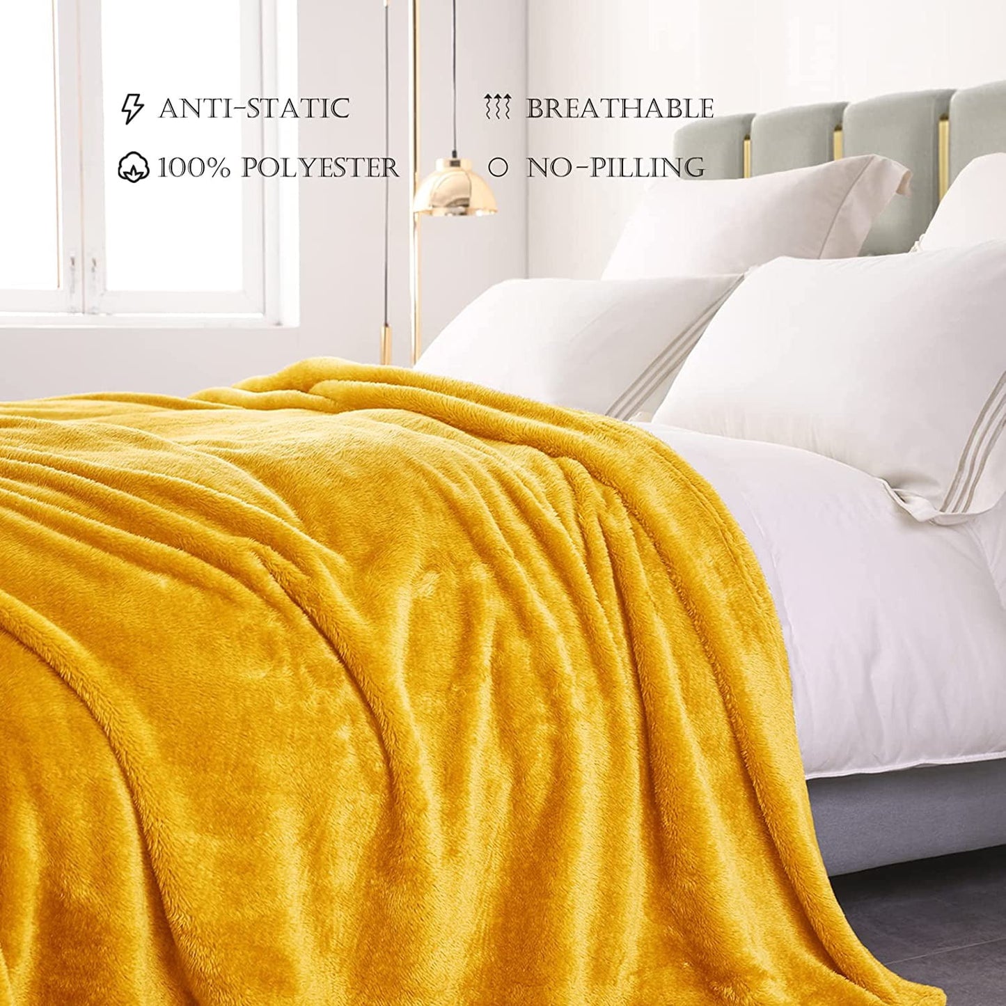 Exclusivo Mezcla Plush Fuzzy Fleece King Size Bed Blanket, Super Soft Fluffy and Thick Blankets for Travel Bed and Couch (Mustard Yellow, 90x104 inches)