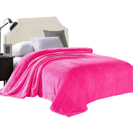 Exclusivo Mezcla Waffle Textured Soft Fleece Blanket, Queen Size Bed Blanket, Cozy Warm and Lightweight (Hot Pink, 90x90 inches)