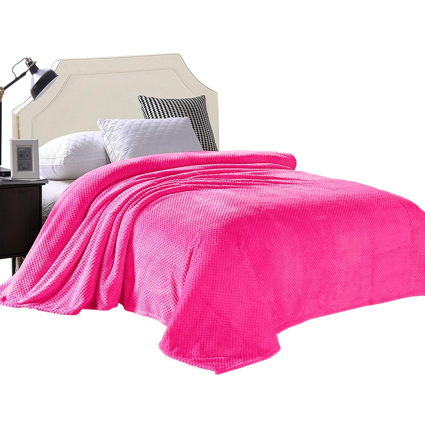 Exclusivo Mezcla Waffle Textured Soft Fleece Blanket, Twin Size Bed Blanket, Cozy Warm and Lightweight (Hot Pink, 90x66 inches)