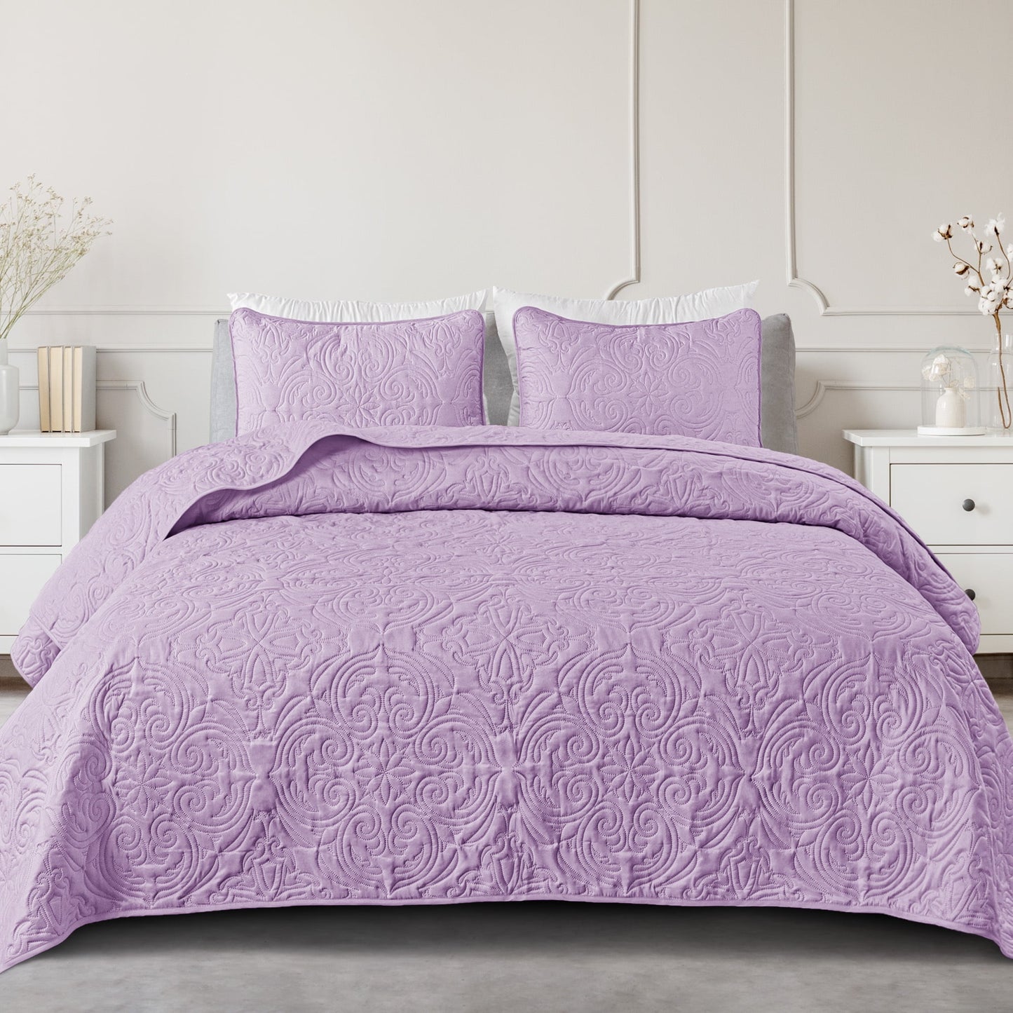 Exclusivo Mezcla King Quilt Bedding Set, Lightweight Vintage King Size Quilts with Pillow Shams, Soft Bedspreads Coverlets for All Seasons, (104"x96", Lilac)