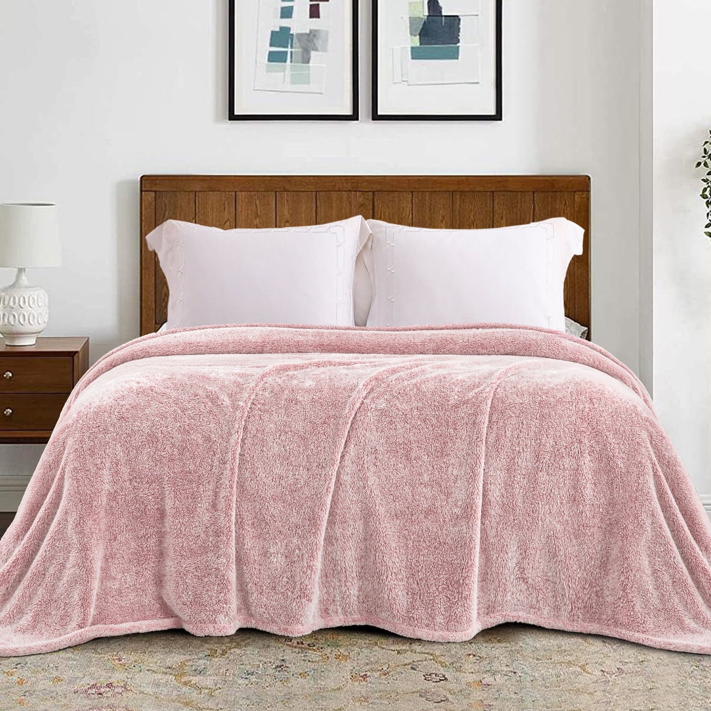 Exclusivo Mezcla Plush Fuzzy Fleece Queen Size Bed Blanket, Super Soft Fluffy and Thick Blankets for Travel Bed and Couch (Mixed Pink, 90x90 inches)