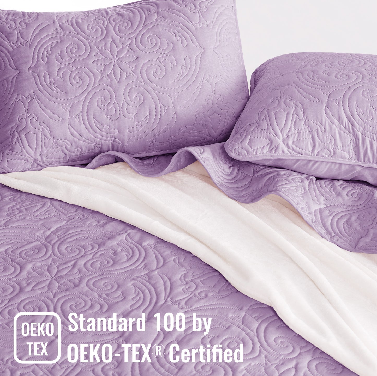 Exclusivo Mezcla King Quilt Bedding Set, Lightweight Vintage King Size Quilts with Pillow Shams, Soft Bedspreads Coverlets for All Seasons, (104"x96", Lilac)