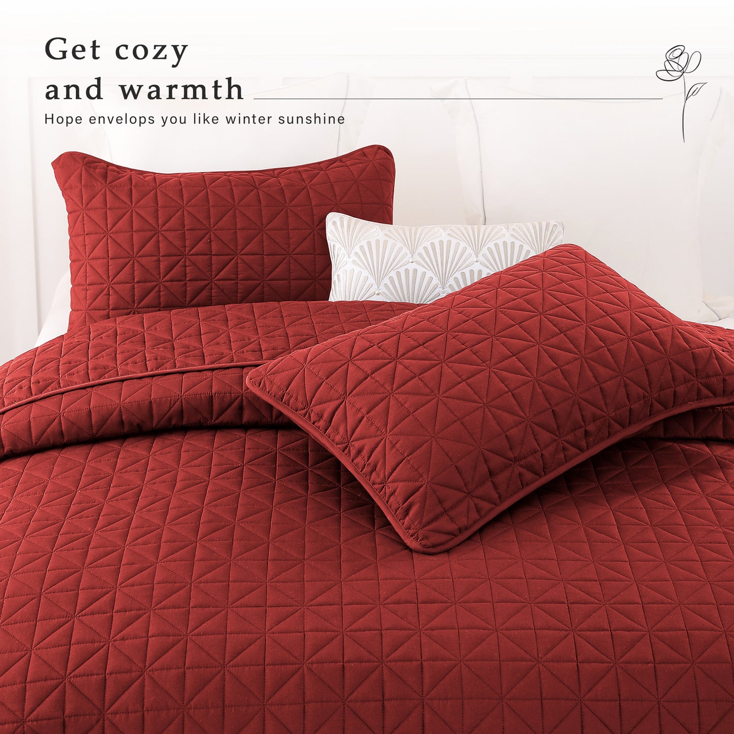 Exclusivo Mezcla Twin Quilt Bedding Set for All Seasons, Lightweight Soft Red Quilts Twin Size Bedspreads Coverlets Bed Cover with Geometric Stitched Pattern, (1 Quilt, 1 Pillow Sham)