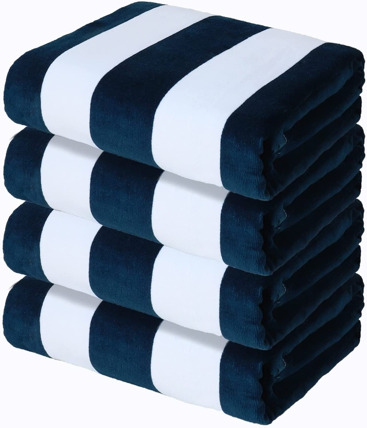 Exclusivo Mezcla 4-Pack Cotton Oversized 35"x70" Cabana Stripe Beach Towels, Super Absorbent Soft Plush Pool Towel, Bath Towel (Dark Navy)