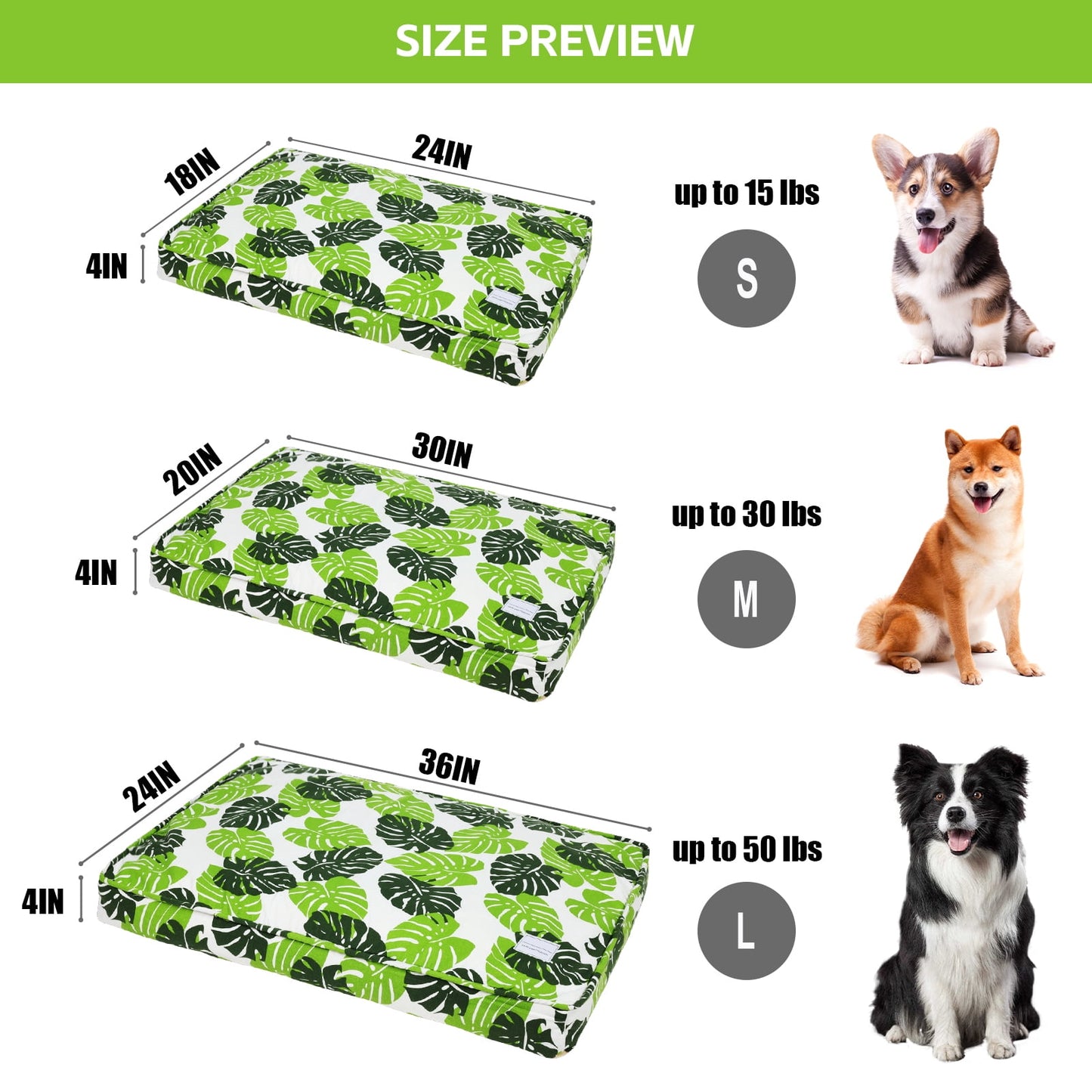 Exclusivo Mezcla Orthopedic Dog Bed for Small Dogs, Shredded Memory Foam Supportive Therapy Fillings Pet Bed, Soft Warm Washable Cat Cuddler Bed, Monstera Leaf 24''x18''