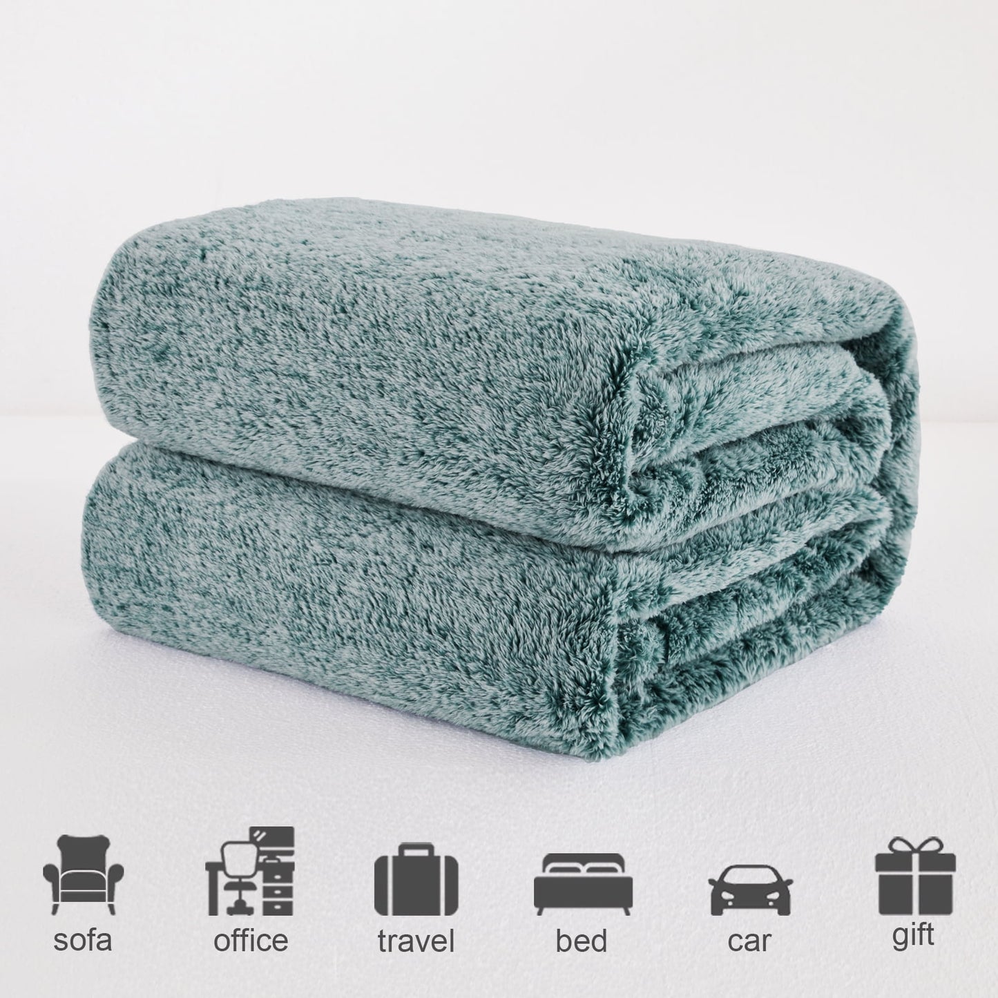 Exclusivo Mezcla Plush Fuzzy Fleece Queen Size Bed Blanket, Super Soft Fluffy and Thick Blankets for Travel Bed and Couch (Mixed Forest Green, 90x90 inches)