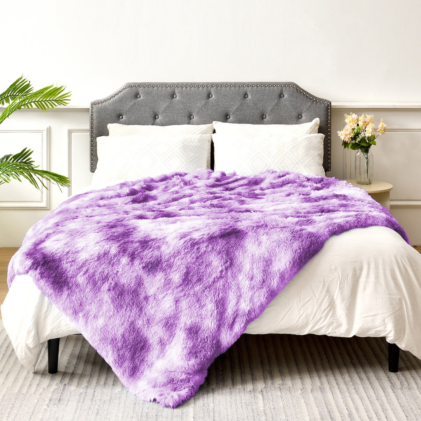 Exclusivo Mezcla King Size Faux Fur Throw Blanket, Super Soft Fuzzy and Plush Reversible Shaggy Sherpa Fleece Blanket and Warm Blankets for Bed, Sofa, Travel, 90X104 inches, Purple