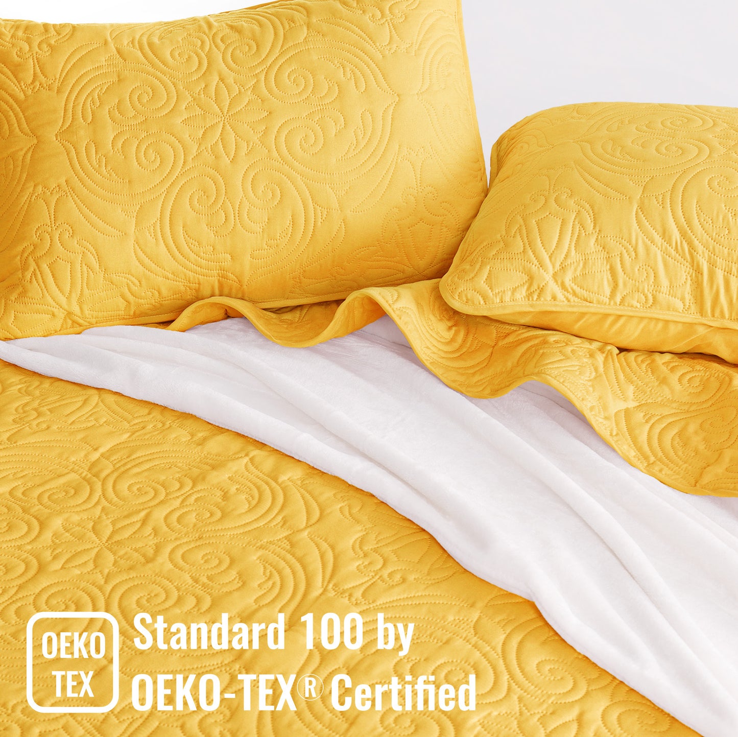 Exclusivo Mezcla Queen Quilt Bedding Set, Lightweight Vintage Queen Size Quilts with Pillow Shams, Soft Bedspreads Coverlets for All Seasons, (96"x90", Yellow)